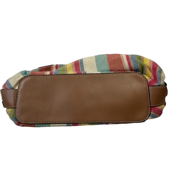 Fossil Beachy Striped Faux Leather Canvas Bag Zipper Dual Handle Pockets Boho - Picture 7 of 16